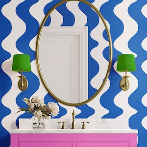 Carta da parati Sorbet Dreams ‘On The Same Wavelength’ in blu cobalto / Carta da parati ondulata in blu elettrico