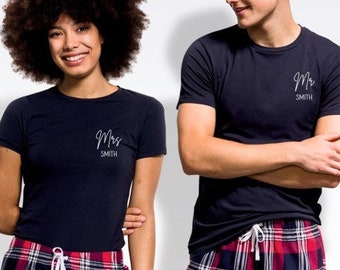 MR and MRS matching pyjamas with shorts or long trousers, His and Her pyjamas set, married couple pyjamas, New Mr and Mrs Pyjamas Set