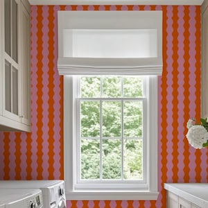 Sorbet Dreams ‘Wiggle with Me’ Wallpaper in Orange and Pink | pink and orange wavy wallpaper| Paste the wall and Peel and Stick