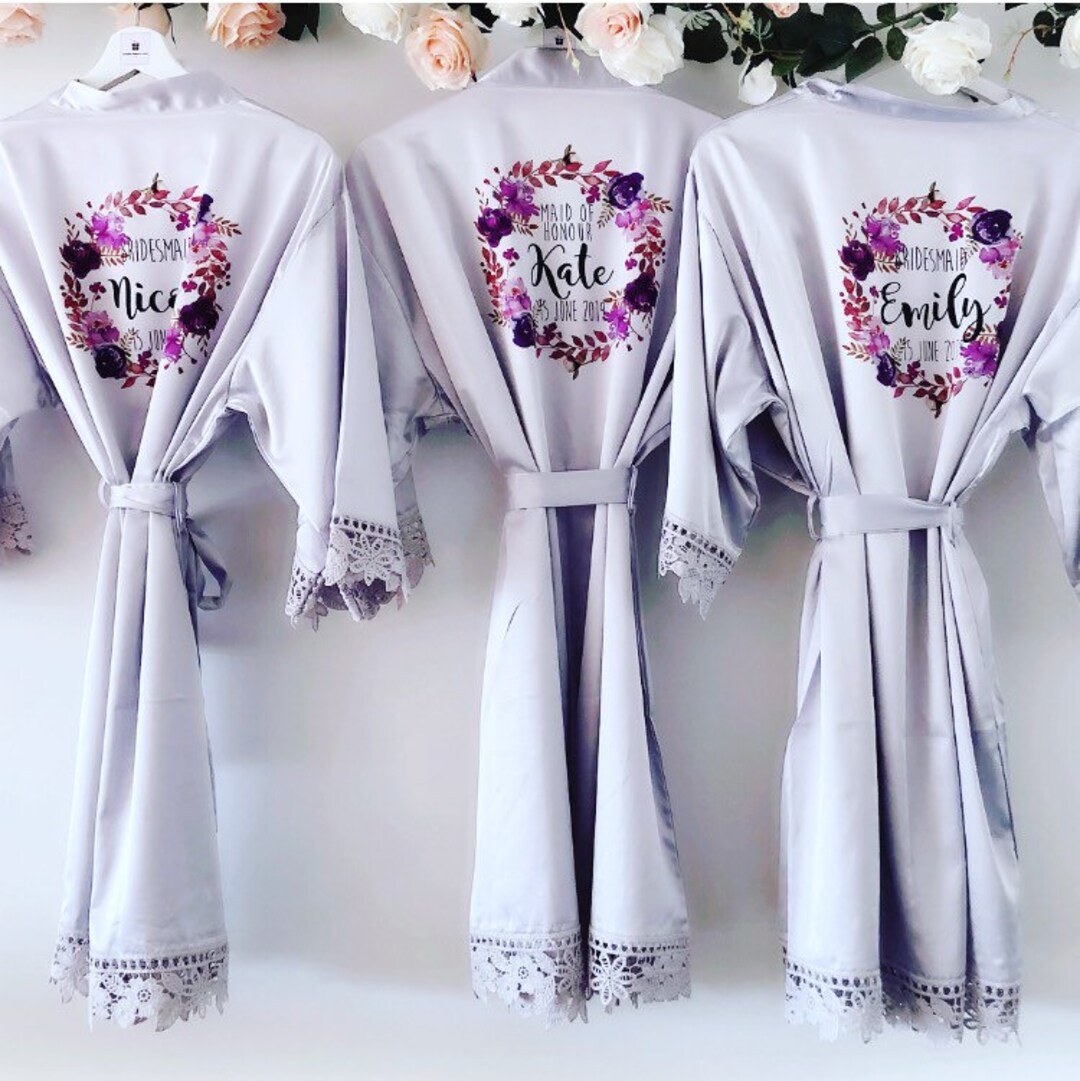 PEARL VIOLET Silk and Lace Bridal Robes in Standard and Plus Etsy