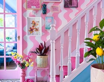Sorbet Dreams ‘On The Same Wavelength’ Wallpaper in PINK | pink wavy wallpaper | Paste the wall and Peel and Stick application