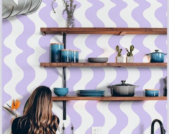 Sorbet Dreams ‘On The Same Wavelength’ Wallpaper in Lavender | Purple wavy wallpaper| Paste the wall and Peel and Stick application