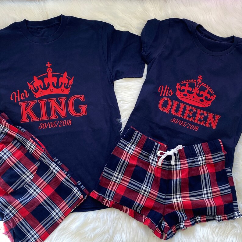 King and Queen matching pyjamas WITH SHORTS His and Her Etsy
