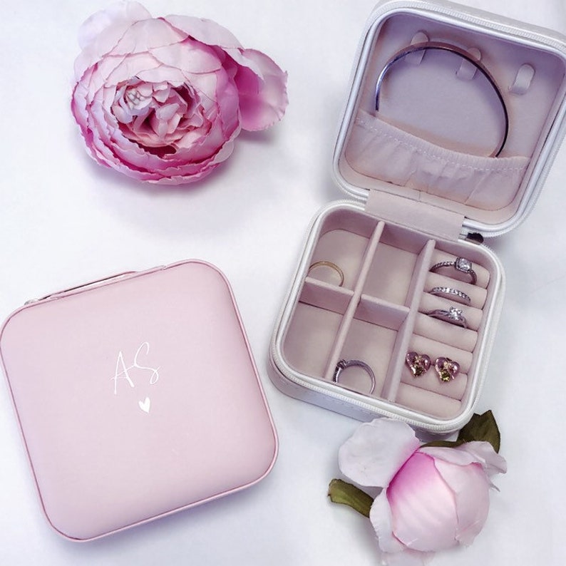 Personalised Travel Jewellery Box with script initials Script Etsy