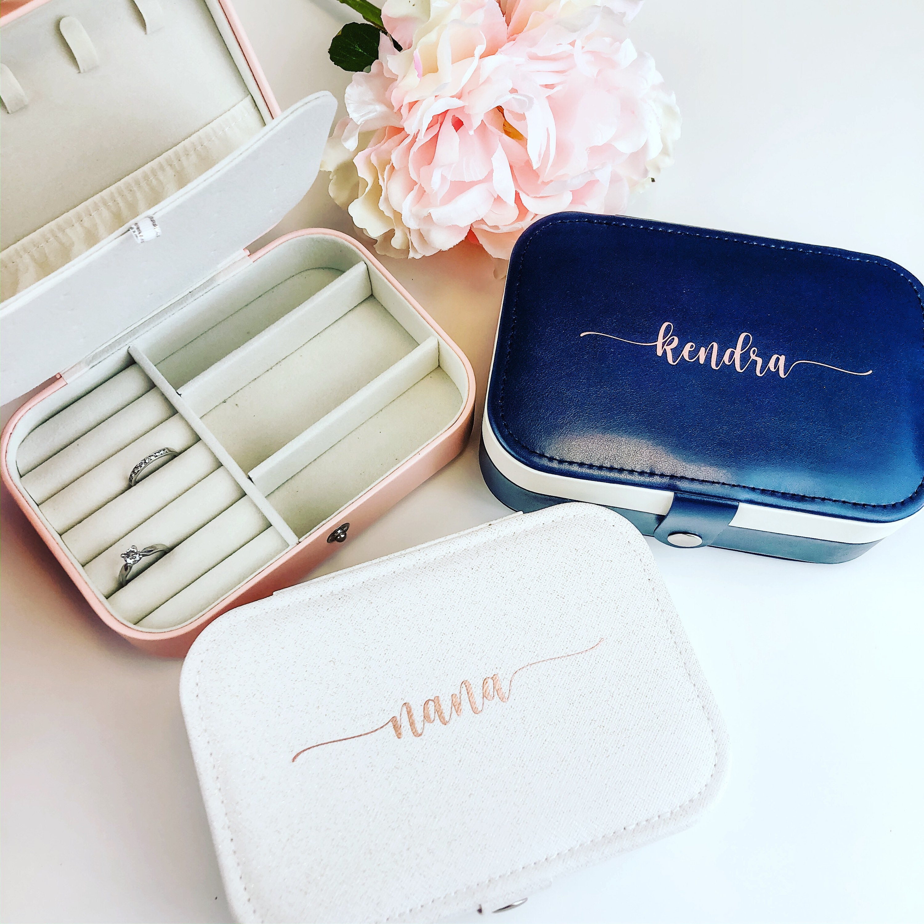 ZARA Personalised Travel Jewellery Box with names, name jewellery cas…