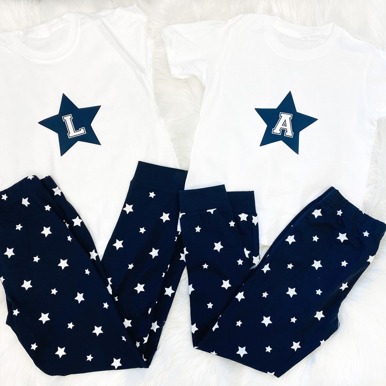 Couple\u2019s Pyjamas Set Star motif pyjamas Matching Family Pyjamas| Personalised initial pyjamas for the whole family