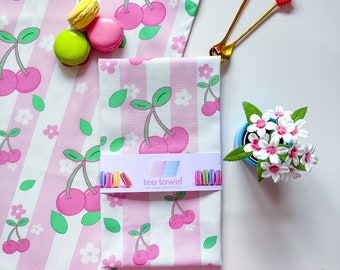 Cherry Tea Towel | Designer kitchen tea towel | Pastel Homeware | Housewarming gift | Hand towel | Diner towel