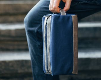 kit dopp personnalisé pour les hommes sac de toilette en cuir sac kit ciré toile dopp sac en cuir homme sac à raser sac groomsmen dopp kit bleu marine