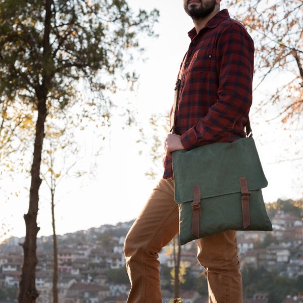 waxed canvas messenger bag men laptop bag men canvas crossbody bags men waxed canvas bag shoulder bag mens leather messenger bag leather bag