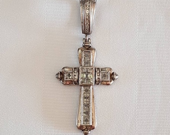 Antique Diamond-cut Solid Budded Cross Charm Pendant 925 Sterling Silver