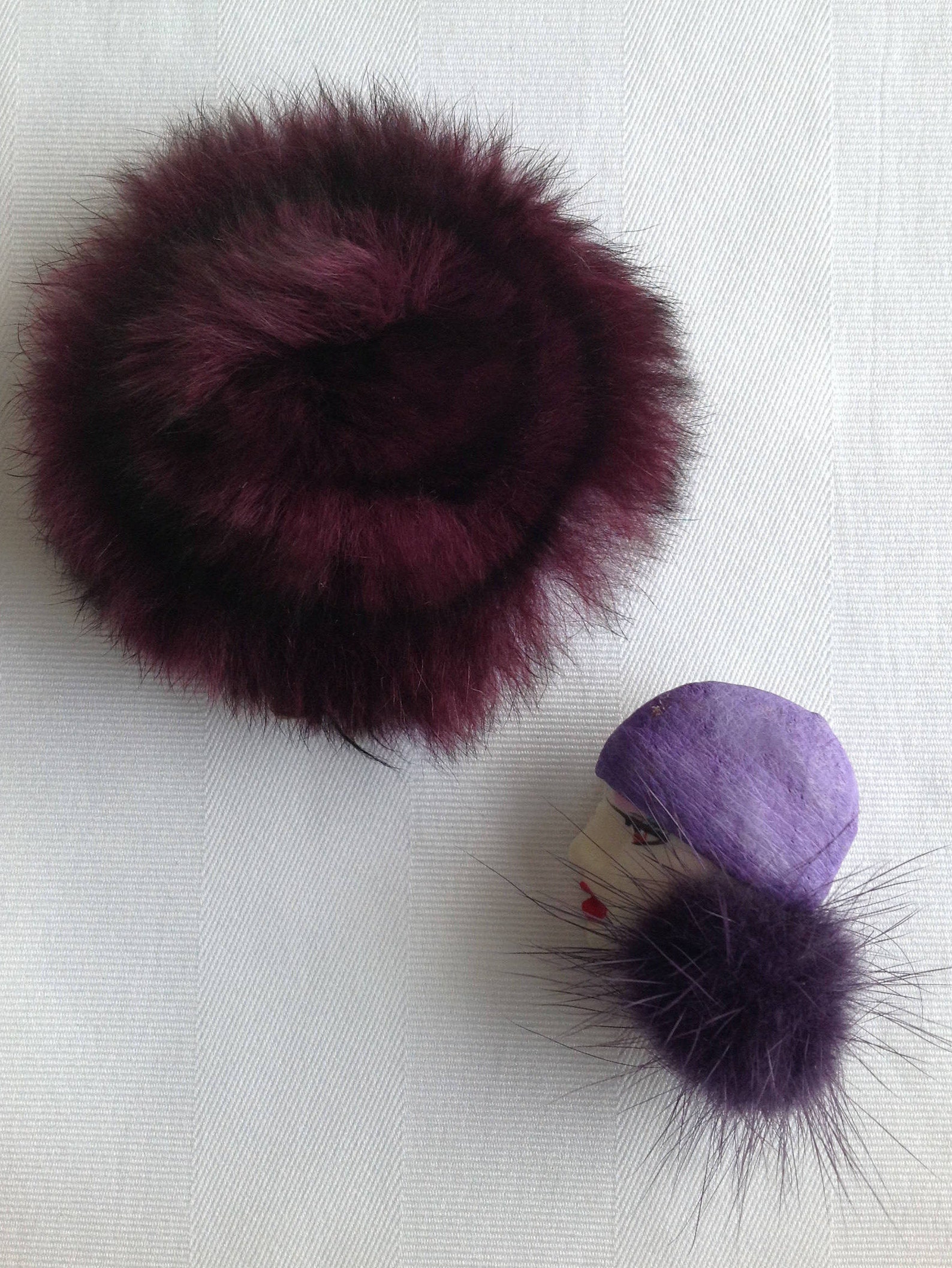 Leather and Fur Brooch Pins Set of 2 Lady Face with Leather Etsy