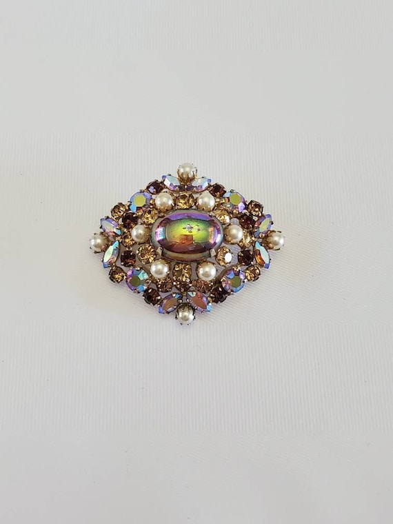 Sherman Aurora Borealis Crystal and Pearl Brooch S