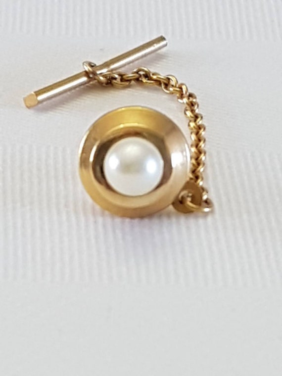 14K Gold and Pearl Tie Pin Vintage Tie Pin
