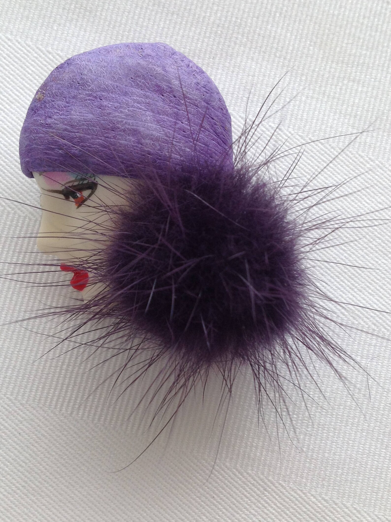 Leather and Fur Brooch Pins Set of 2 Lady Face with Leather Etsy