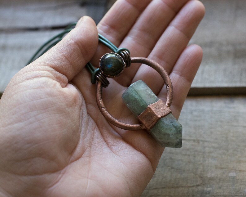 Fluorite Labradorite Necklace Statement Necklace Antiqued Copper Electroformed Copper Healing Crystals Summer Jewelry Boho Style