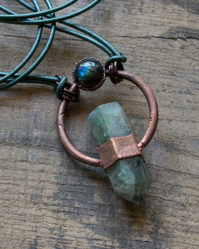 Fluorite Labradorite Necklace Statement Necklace Antiqued Copper Electroformed Copper Healing Crystals Summer Jewelry Boho Style