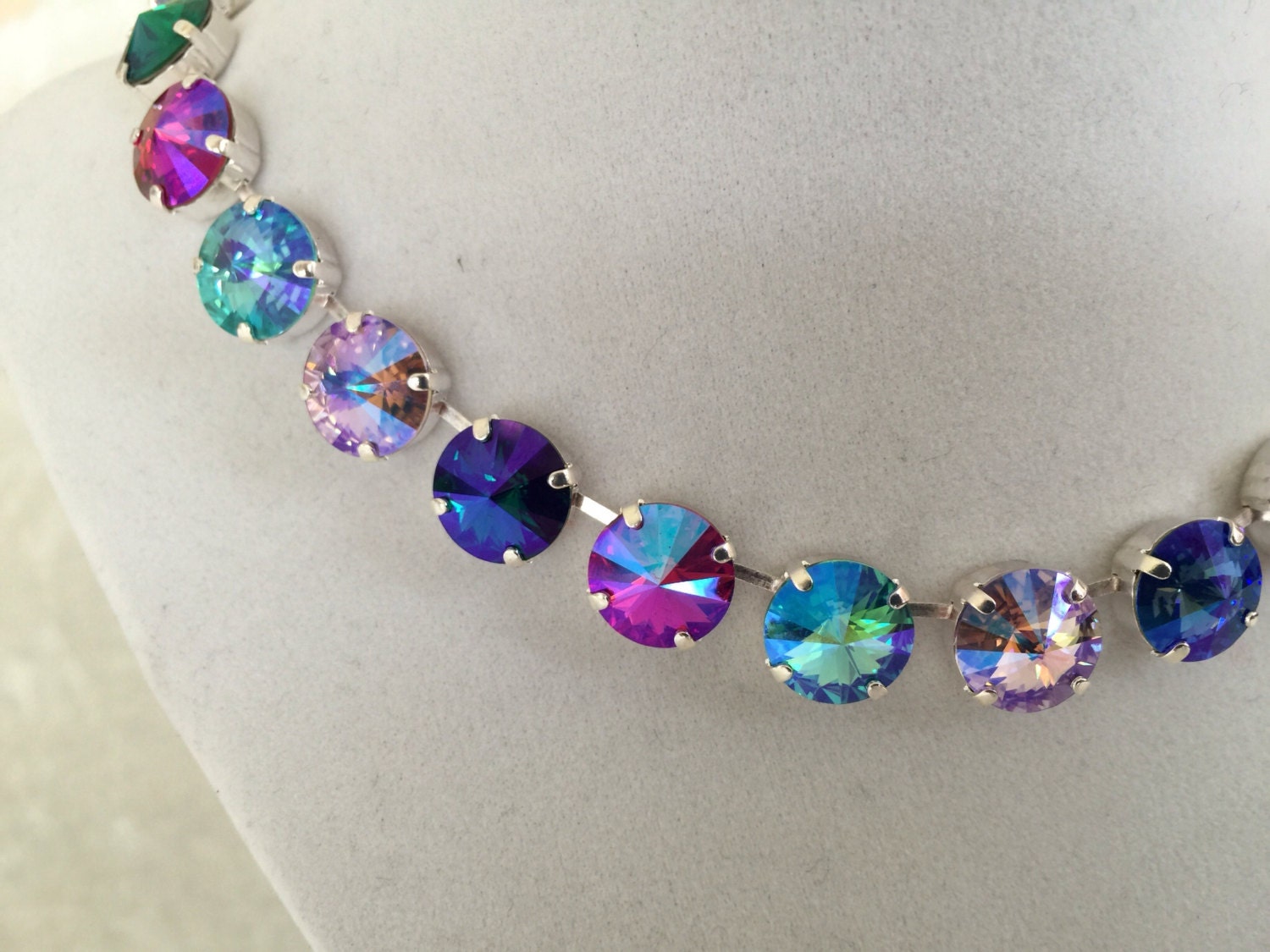 12mm Swarovski Crystal Necklace Pink Purple Blue Green - Etsy