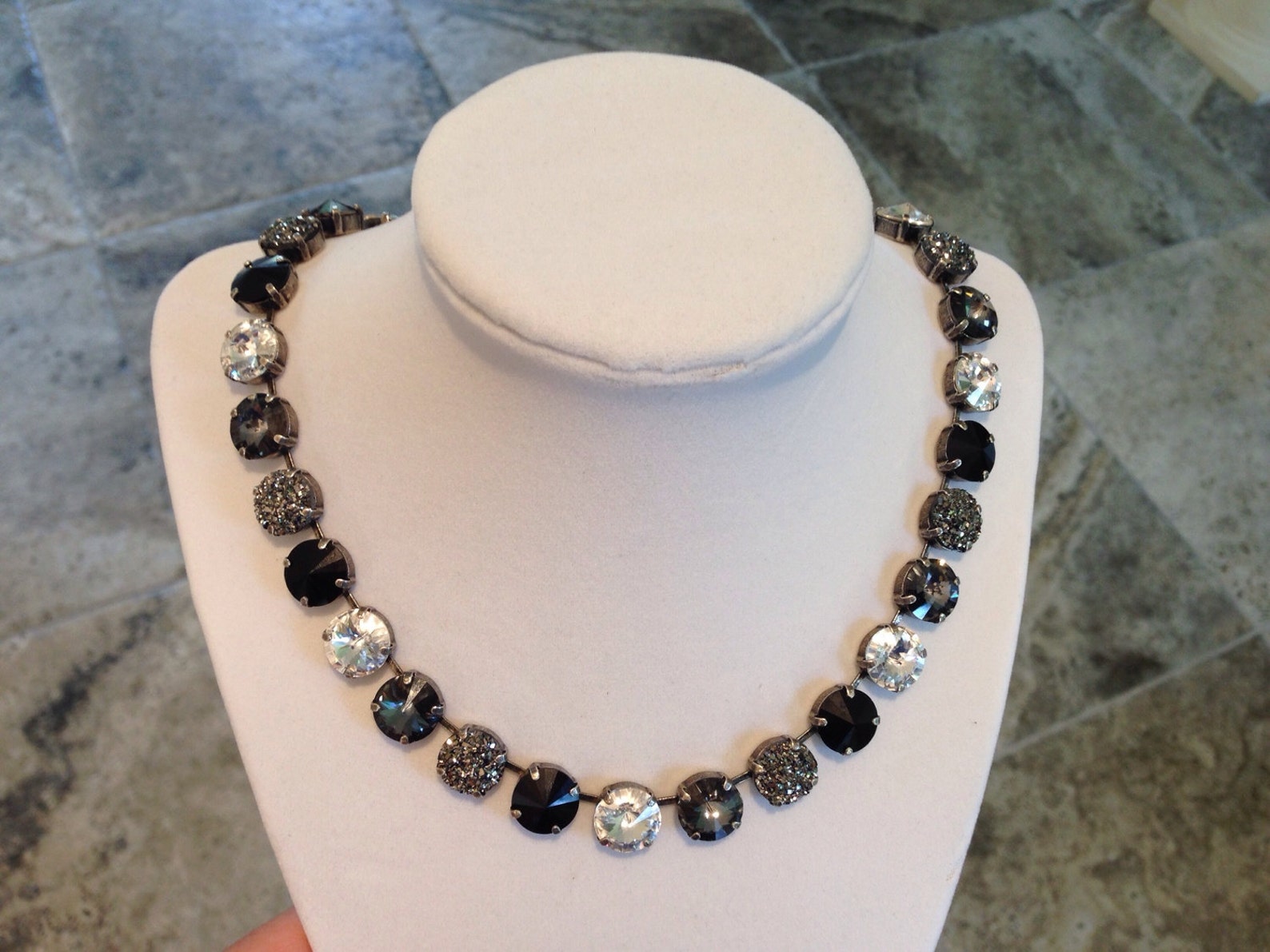 12mm Swarovski Crystal Necklace Black Grey and Crystal - Etsy