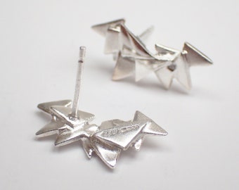 Silver Geometric Triangle Earrings