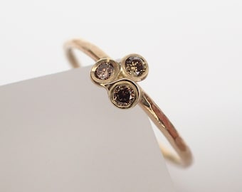 Tri-Champagner-Braun-Diamanten-Ring aus massivem Gold