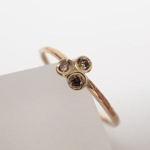 Tri Champagne Brown Diamonds Solid Gold Ring image 1