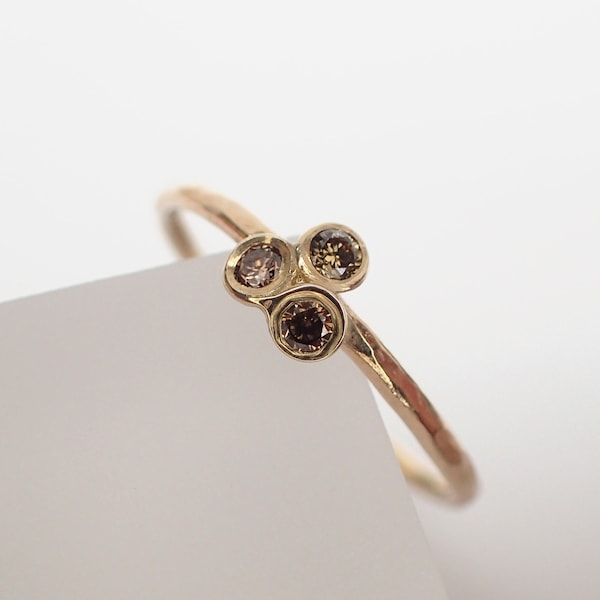 Tri Champagne Brown Diamonds Solid Gold Ring