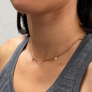 9ct gold and Champagne Zircon Bead Choker 16” Necklace