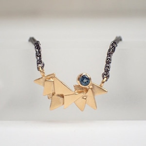 Gold Geometric Triangle Necklace London Blue Topaz