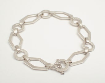 Geometric Chain Link Bracelet, Silver and Sapphires