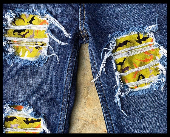 Boys and Girls Unisex Star Patched Distressed Denim Jacket