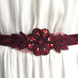 Ruby Red Sparkly Elastic Bridal Belt with Applique