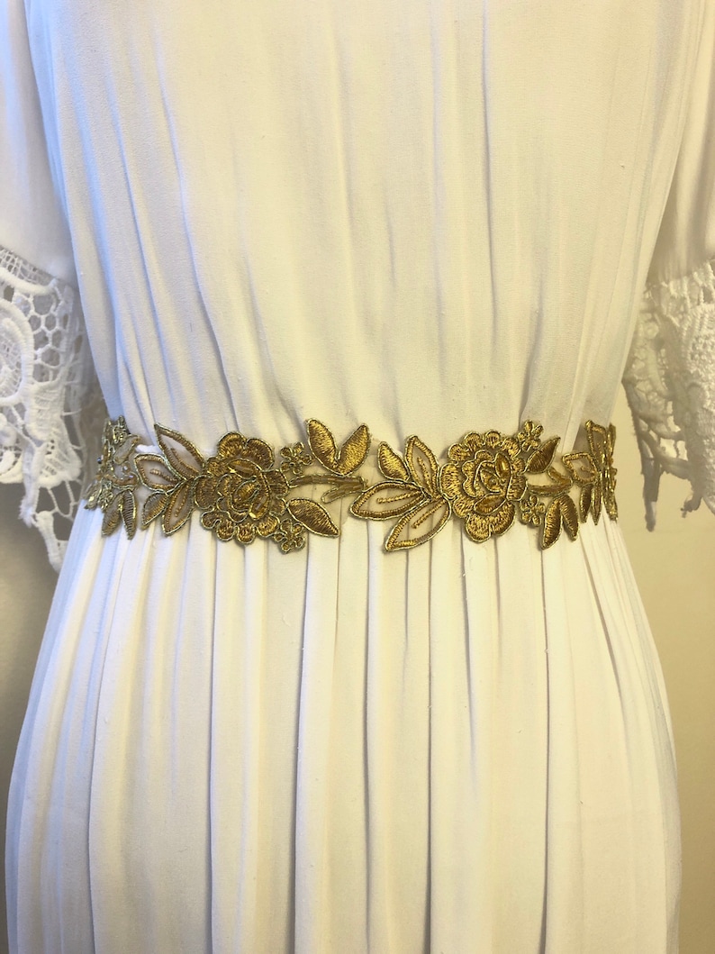 Gold Lace Flower Bridal Sash image 4