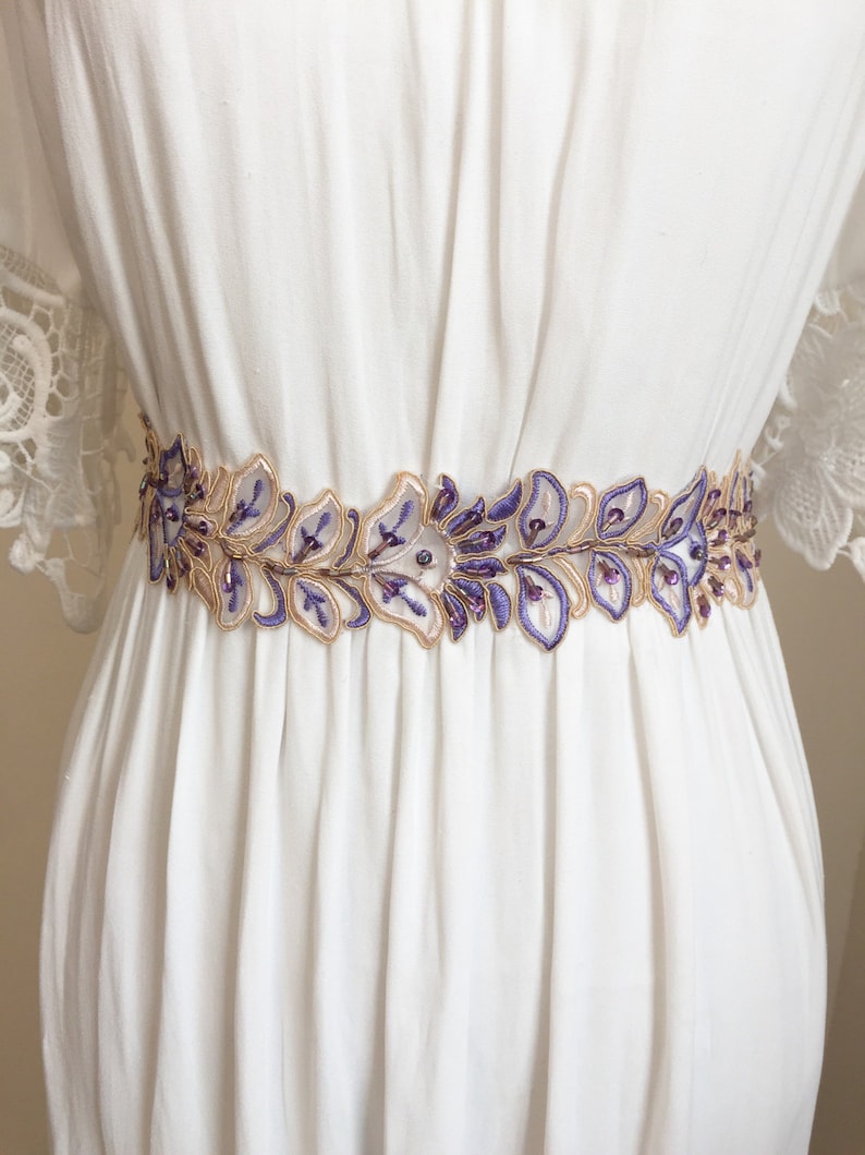 Purple special occasion belts and sashes - purple tulip lace sash