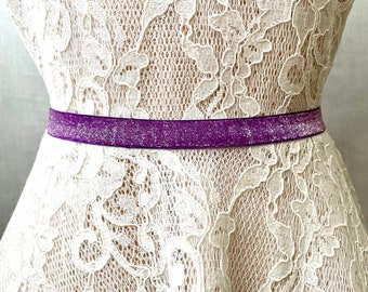 Plum Purple Frosted Sparkly Elastic Bridal Belt - 5/8"