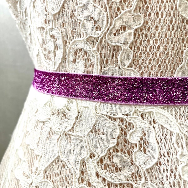 Orchid Purple Metallic Sparkly Elastic Bridal Belt - 5/8"