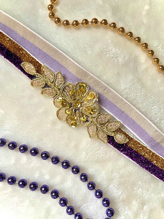 Purple and Gold Beaded Lace Flower Headband - Etsy display picture 2