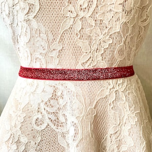 Red Sparkly Elastic Bridal Belt  - 5/8&quot;