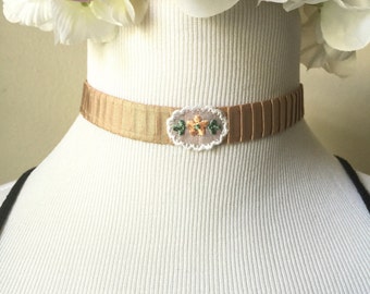 The Antoinette Choker--Embroidery choker, Flower choker, vintage, taupe Choker, Feminine Choker, romantic choker, lolita choker, victorian