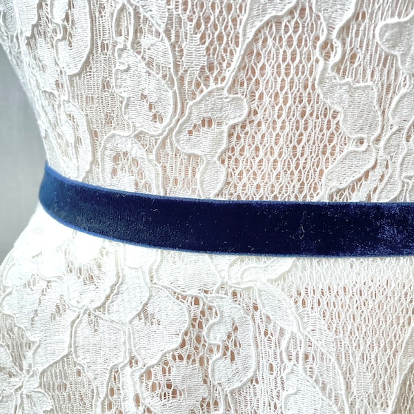 Dark Navy Velvet Elastic Bridal/Bridesmaid Belt - 5/8"