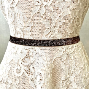 Dark Brown Sparkly Elastic Bridal Belt  - 5/8&quot;