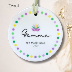 Première décoration de Mardi Gras de bébé : souvenir personnalisé en céramique
