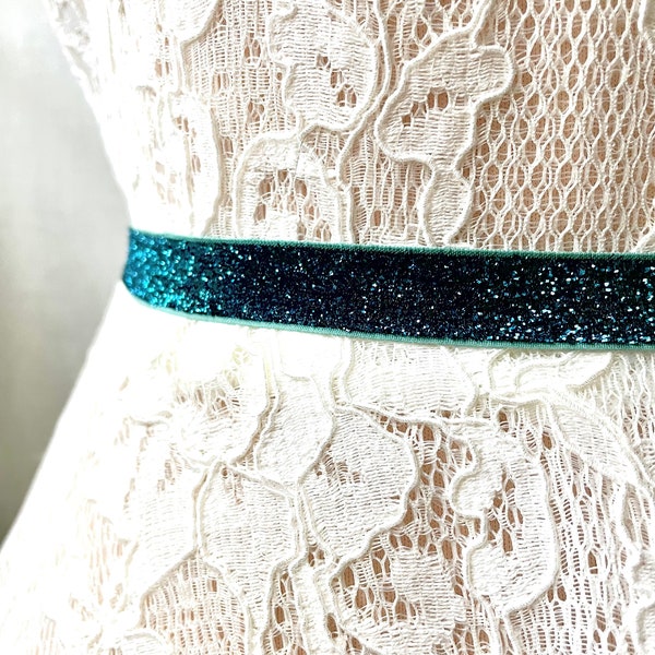 Dark Teal Sparkly Elastic Bridal Belt - 5/8"