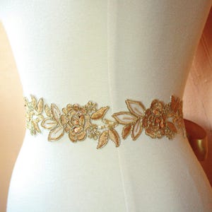 Gold Lace Flower Bridal Sash image 1