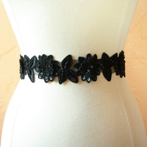 Black Lace Beaded Bridal or Bridesmaid Sash