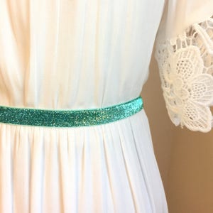 Metallic Aqua Sparkly Elastic Bridal Belt - 5/8&quot;