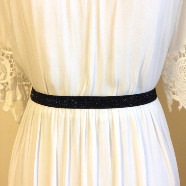 Black Sparkly Elastic Bridal Belt - 5/8"
