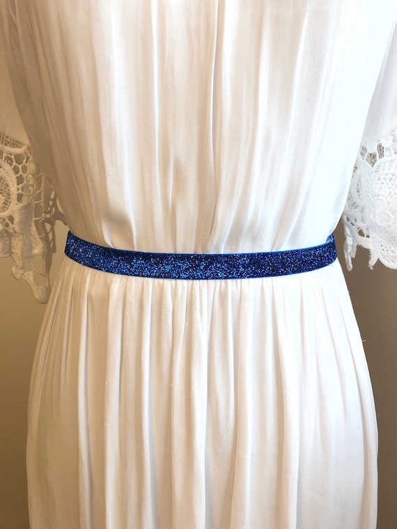 royal blue belt for dress A Line V Neck Royal Blue Long Prom Dresses with Belt, Royal Blue Forma –  Shiny Party main image 1