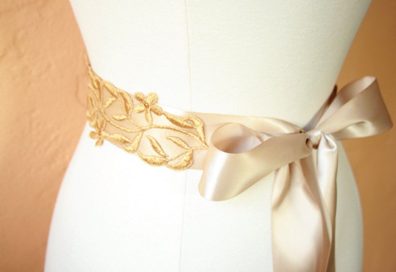 Wide Gold Lace Bridal Sash image 3