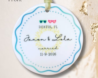 Beach Wedding Ornament, Personalized ornament, Wedding Ornament, Wedding gift, Wedding Present, Keepsake, Couple, anniversary, destination