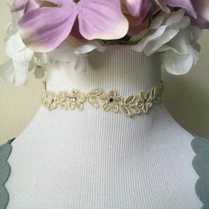 The Sera Choker--Lace choker, Rose choker, gold choker, floral Choker, Feminine Choker, lurex choker, boho choker, chic